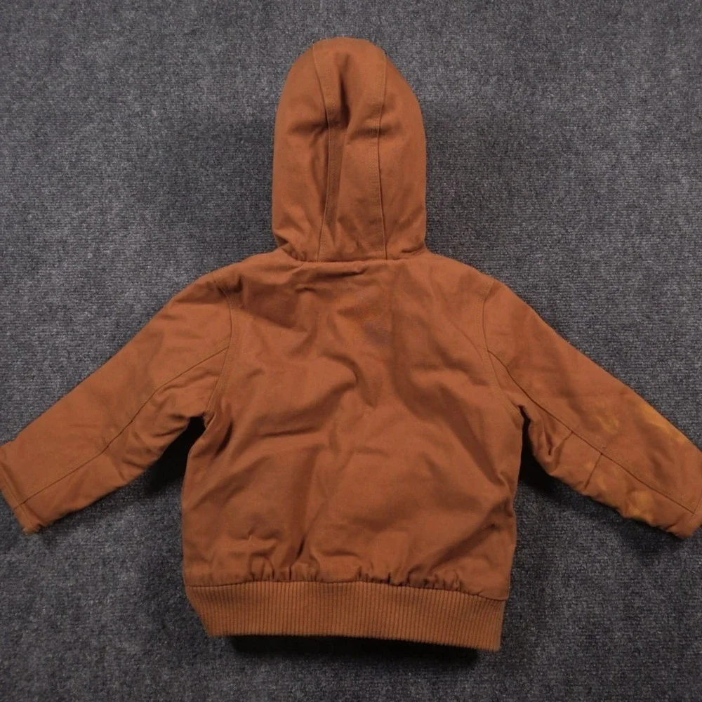 Carhartt Duck Canvas Hooded Jacket Toddler 24 Months Brown Insulated Full Zip